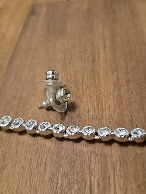 Swarovski Silver Clear Crystal Tennis Bracelet with Stud Earrings